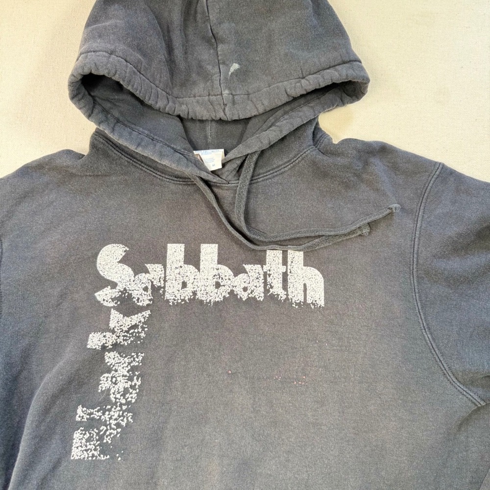 Black Sabbath Hoodie Medium Faded Black Graphic Rock Band Sweatshirt Distressed